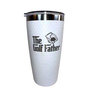 Insulated Stainless Steel Travel Tumbler w/ Lid White "The Golf Father" EUC